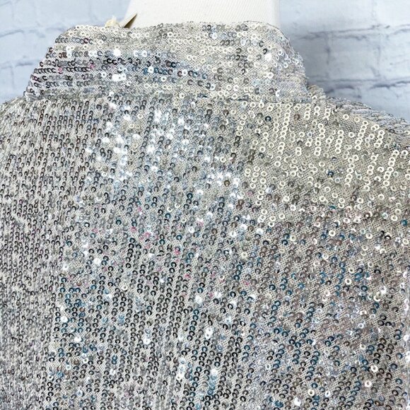 NEW Sofia Collections Sequined Dolman Top Womens S M Silver V Neck Made in Italy - Picture 8 of 10